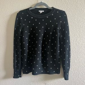 Cotton Fisherman Sweater - Black with pretty ecru dots